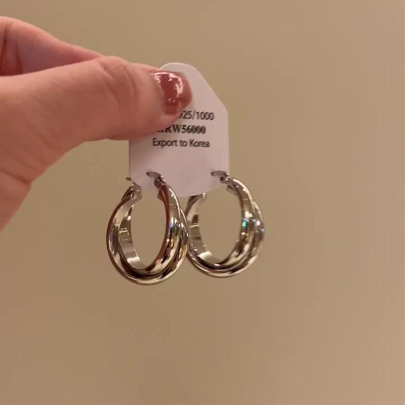Metal Cross Double Ring Geometric Earrings
