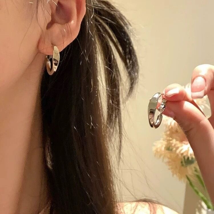 Metal Cross Double Ring Geometric Earrings