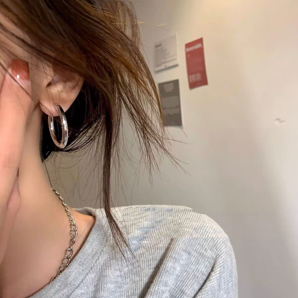 Metal Cross Double Ring Geometric Earrings