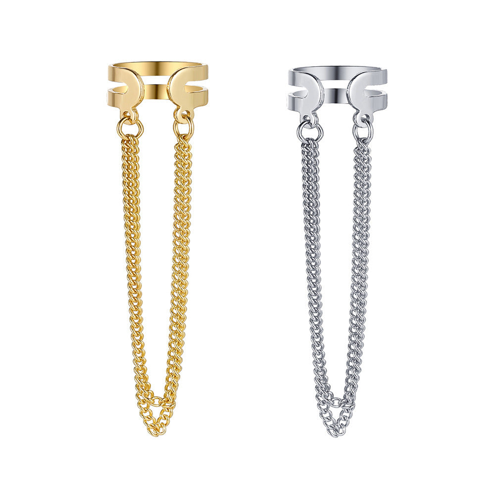 Fashion Double Metal Chain Tassel Earrings