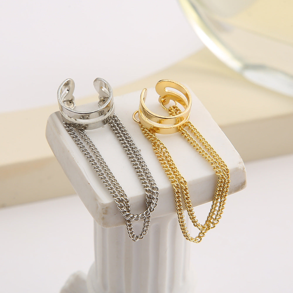 Fashion Double Metal Chain Tassel Earrings