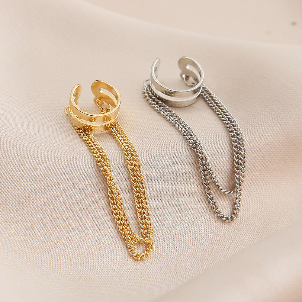 Fashion Double Metal Chain Tassel Earrings