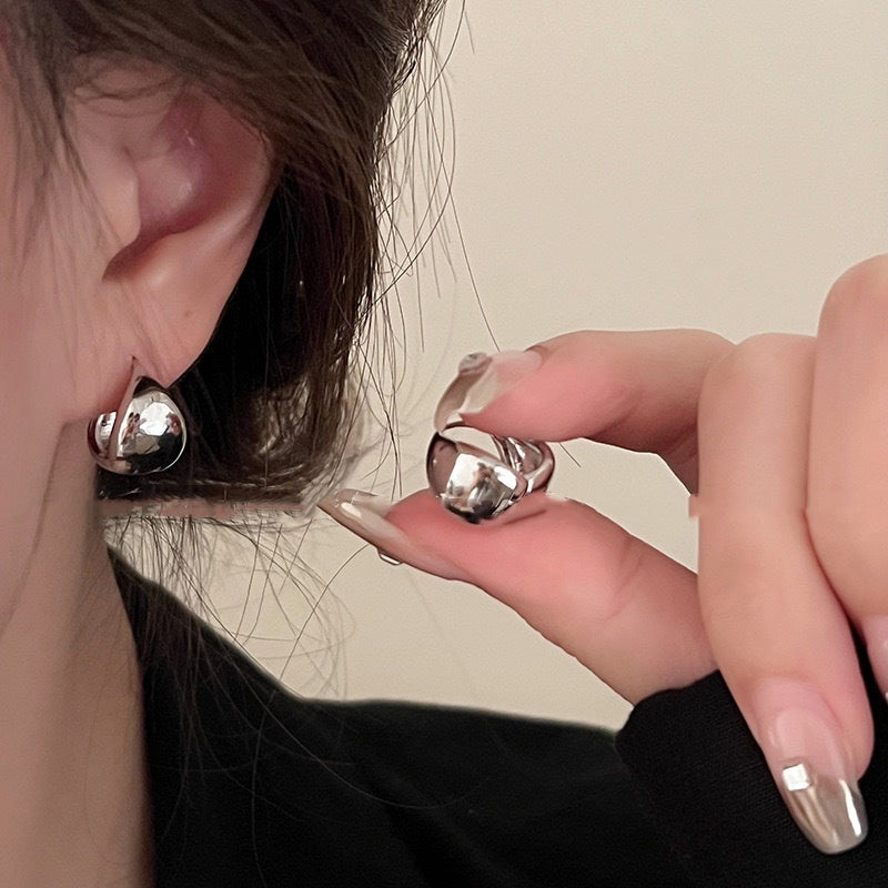 Metal Cross Double Ring Geometric Earrings