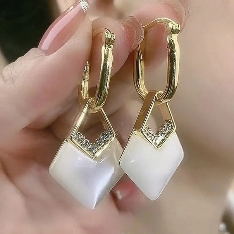 Irregular Opal Rhombus Zircon Earrings
