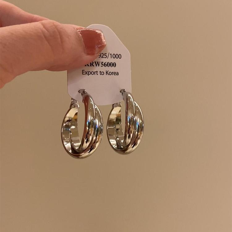 Metal Cross Double Ring Geometric Earrings