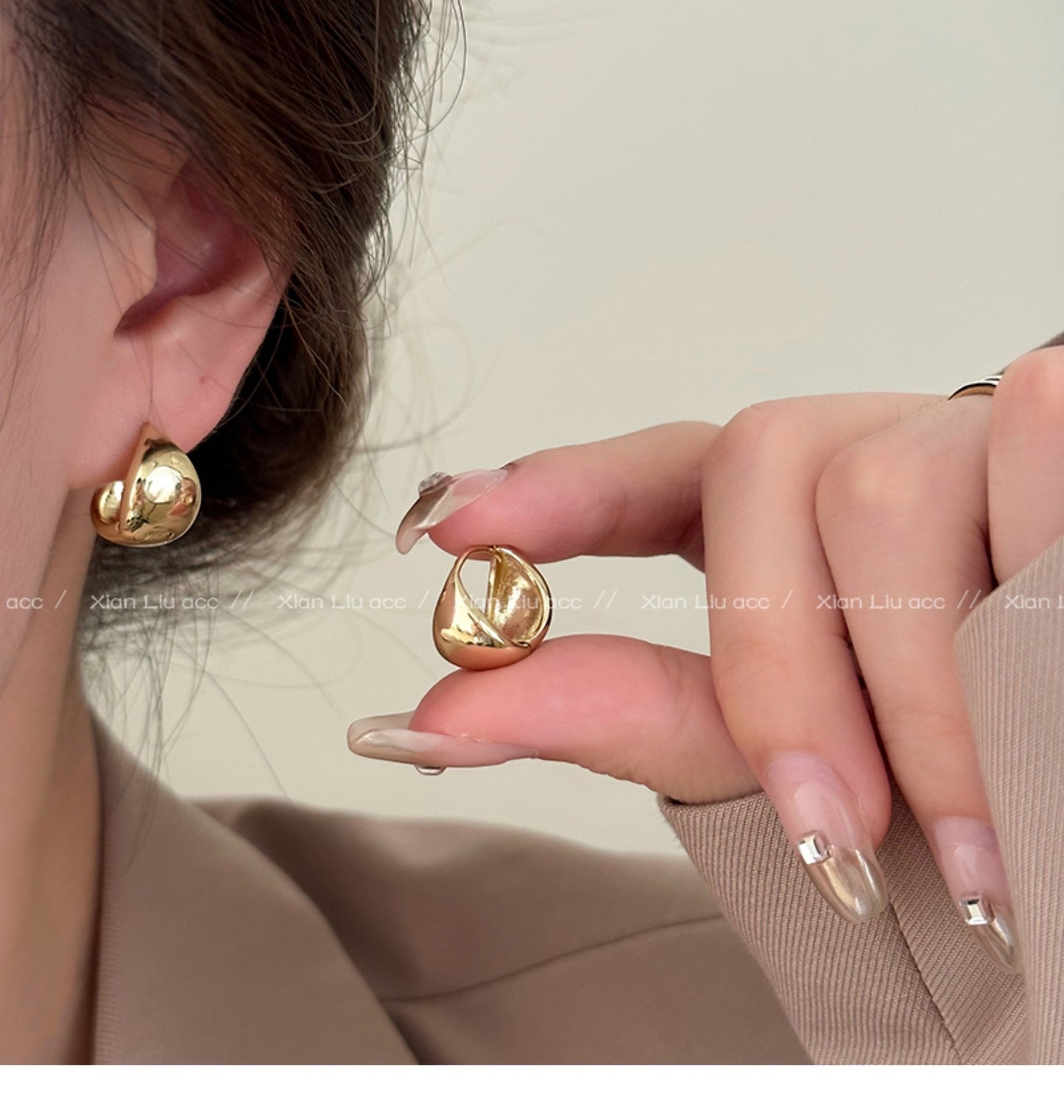Metal Cross Double Ring Geometric Earrings