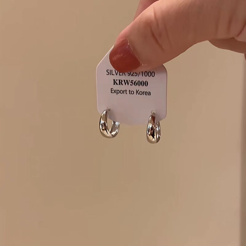 Metal Cross Double Ring Geometric Earrings