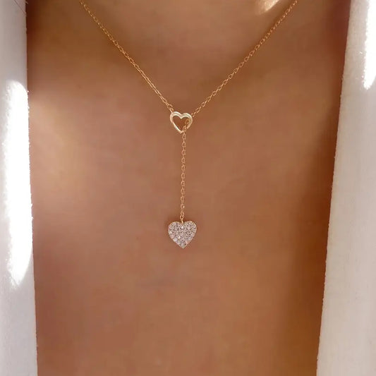 Rhinestone Pendant Necklace For Women Light Luxury Heart-shaped Hollow-out