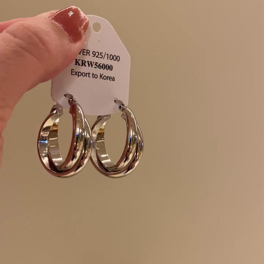 Metal Cross Double Ring Geometric Earrings